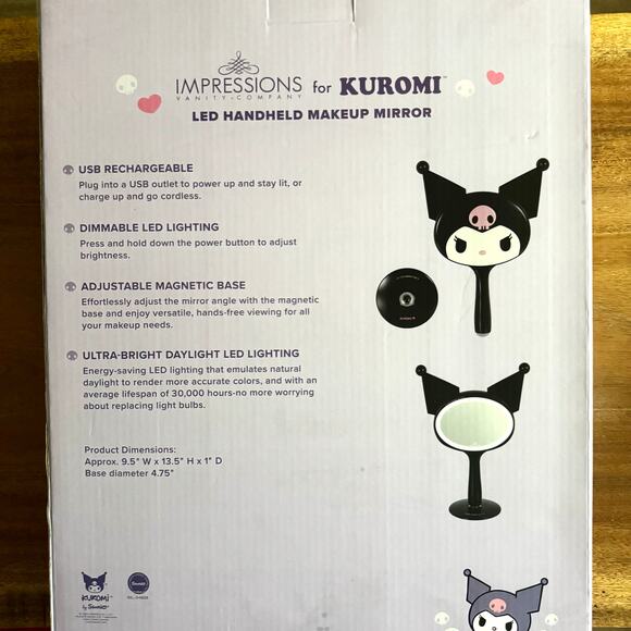 NIB Kuromi X Impressions LED Handheld Makeup Mirror - Picture 2 of 4